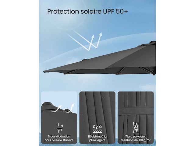 300 cm upf 50+ 360° draaibare tuinparaplu met grijze kruisvoet - afbeelding 3 van  6