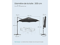 300 cm upf 50+ 360° draaibare tuinparaplu met grijze kruisvoet - afbeelding 5 van  6