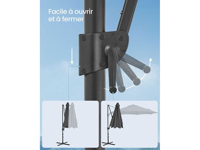 300 cm upf 50+ 360° draaibare tuinparaplu met grijze kruisvoet - afbeelding 6 van  6