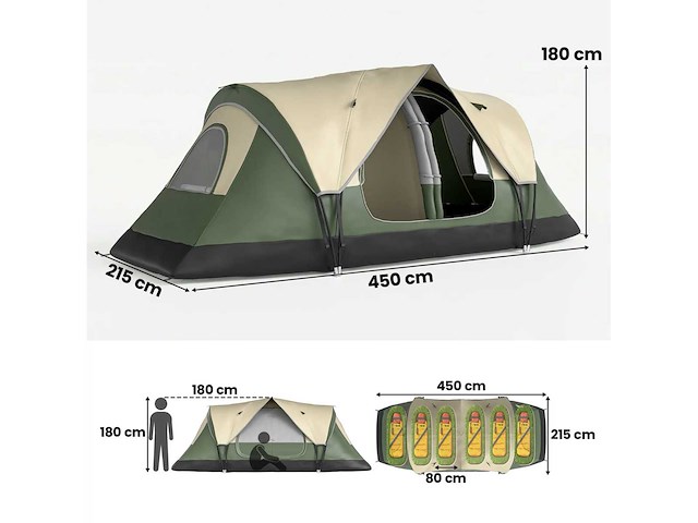 3.000mm waterdichte flysheet 6-persoons gezinskampeertent, lichtgewicht, geventileerd, eenvoudig in elkaar te zetten - afbeelding 3 van  5