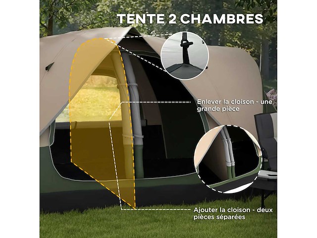 3.000mm waterdichte flysheet 6-persoons gezinskampeertent, lichtgewicht, geventileerd, eenvoudig in elkaar te zetten - afbeelding 5 van  5