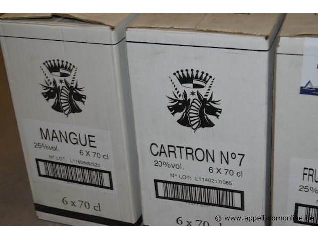 30x fles likeur, joseph cartron, wo. mangue (25%vol.), cartron n°7 (20%vol.), fruit de la passion (25%vol.), 70cl - afbeelding 2 van  3