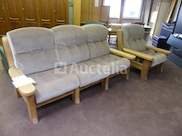 3+1 zitbank van eikenhout en stoffen - afbeelding 3 van  5