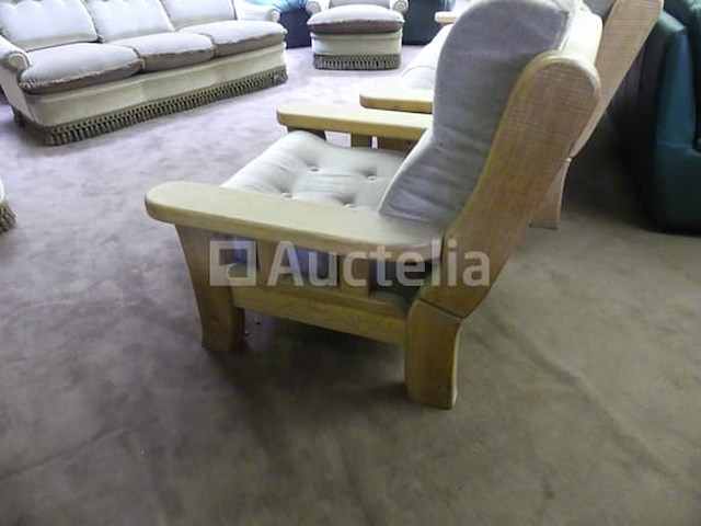 3+1 zitbank van eikenhout en stoffen - afbeelding 4 van  5