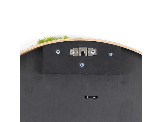 (35x) moscirkel 75 cm kleur limoengroen / aluminium frame met hout look wanddecoratie - afbeelding 3 van  5