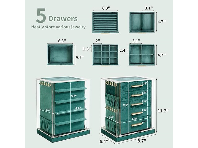 360' draaibaar sieradendoos groen - afbeelding 2 van  4