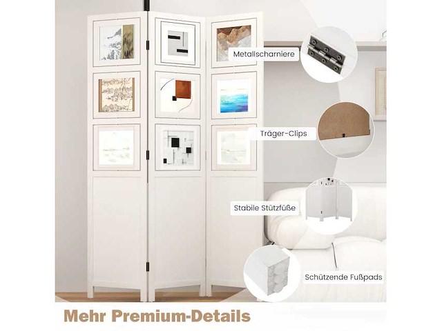 360° draaiend scherm en 9 lijsten - van wit paulowniahout - afmetingen: 170 x 121 cm. - afbeelding 2 van  6
