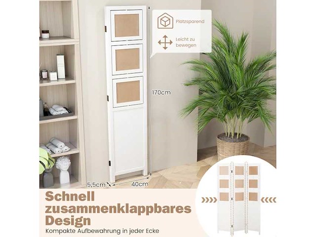 360° draaiend scherm en 9 lijsten - van wit paulowniahout - afmetingen: 170 x 121 cm. - afbeelding 3 van  6