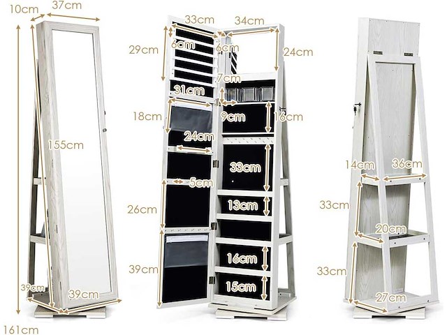 360 graden draaibare sieradenkast, sieradenorganizer op poten - afbeelding 4 van  7