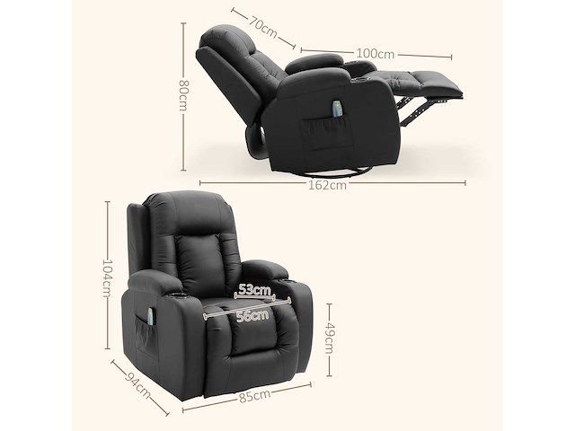 360° verwarmde elektrische massage- en ontspanningsstoel - afbeelding 4 van  5