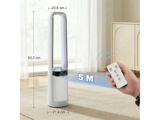 36db stille kolomventilator, torenslaapkamerventilator, 93,3 cm hoog, 45° oscillerend, 3 versnellingen, wit - afbeelding 3 van  7