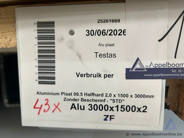 39 aluminium platen, afmetingen 3000 x 1500 x 2 mm. - afbeelding 2 van  3