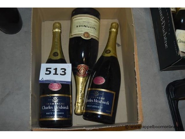 3x fles champagne, charles heidsieck / taittinger, brut réserve, 75cl - afbeelding 1 van  3