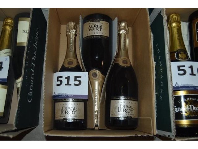 3x fles champagne, duval-leroy, blanc de blancs brut grand cru, 75cl - afbeelding 1 van  2