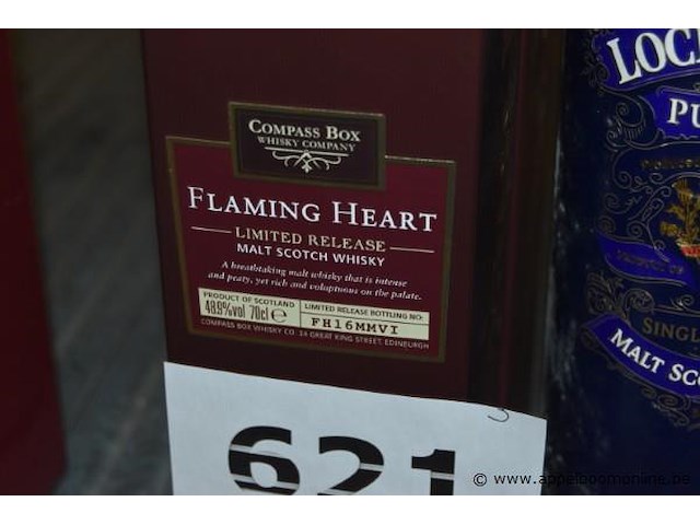 3x fles whisky, wo. 2x compass box flaming heart 70cl, 1x loch lomond pure malt - afbeelding 3 van  4