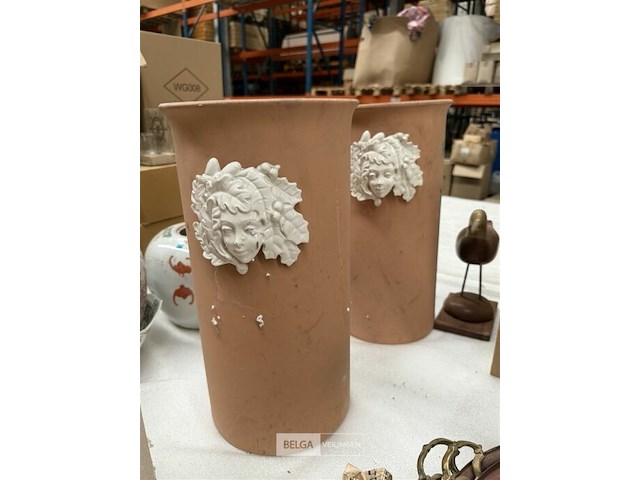 3x stenen vaas met decoratie - afbeelding 3 van  3