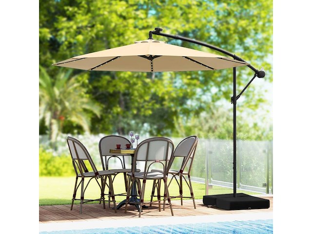 3x3m cantileverparasol, 40 led solar outdoor tuinparasol met 2 zandzakken - afbeelding 2 van  11