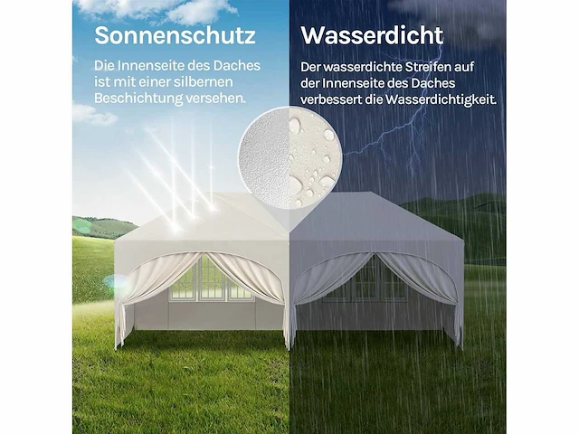 3x6 m prieel, met 6 zijmuren, waterdicht en anti-uv 50+ feesttent - afbeelding 4 van  7
