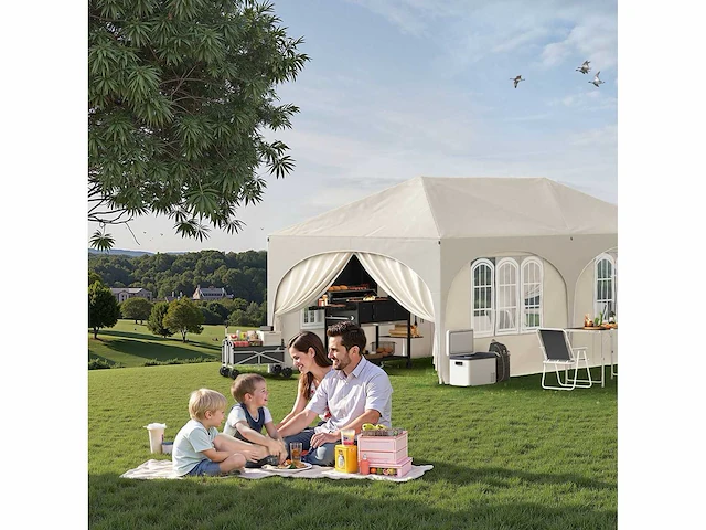 3x6 m prieel, met 6 zijmuren, waterdicht en anti-uv 50+ feesttent - afbeelding 1 van  5