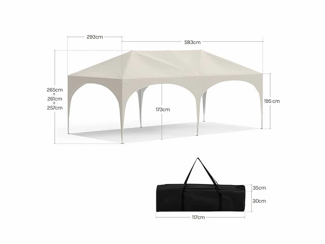3x6 m prieel, met 6 zijmuren, waterdicht en anti-uv 50+ feesttent - afbeelding 2 van  5