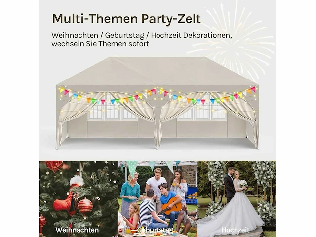 3x6 m prieel, met 6 zijmuren, waterdicht en anti-uv 50+ feesttent - afbeelding 4 van  5