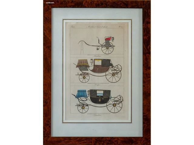 4 antieke ingekleurde kopergravures "meubles et... - afbeelding 1 van  4