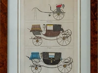 4 antieke ingekleurde kopergravures "meubles et...