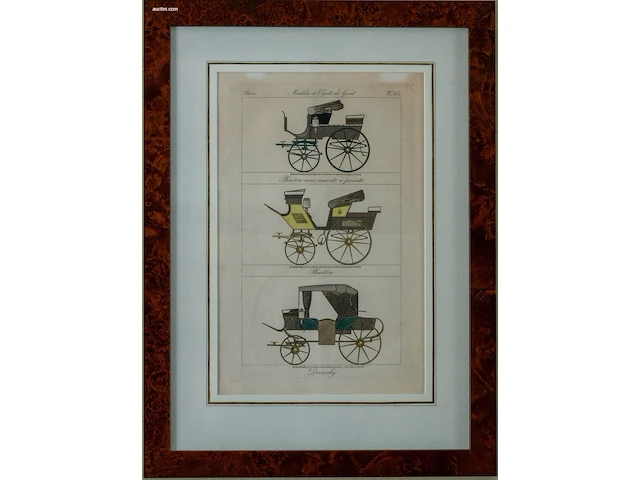 4 antieke ingekleurde kopergravures "meubles et... - afbeelding 2 van  4