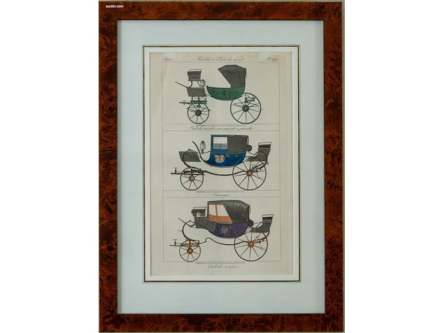 4 antieke ingekleurde kopergravures "meubles et... - afbeelding 3 van  4