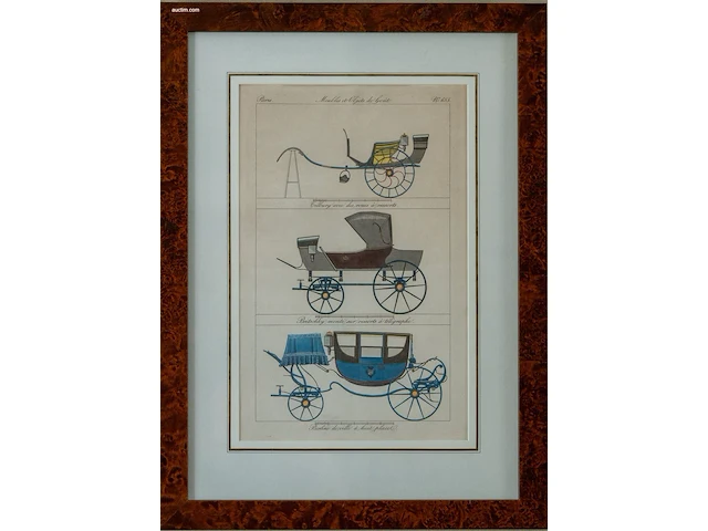 4 antieke ingekleurde kopergravures "meubles et... - afbeelding 4 van  4