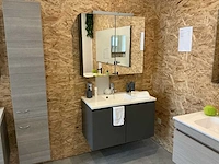 4 badkamermeubel antraciet grijs 90 cm set met spiegel, toonzaalmodel badkamerkast