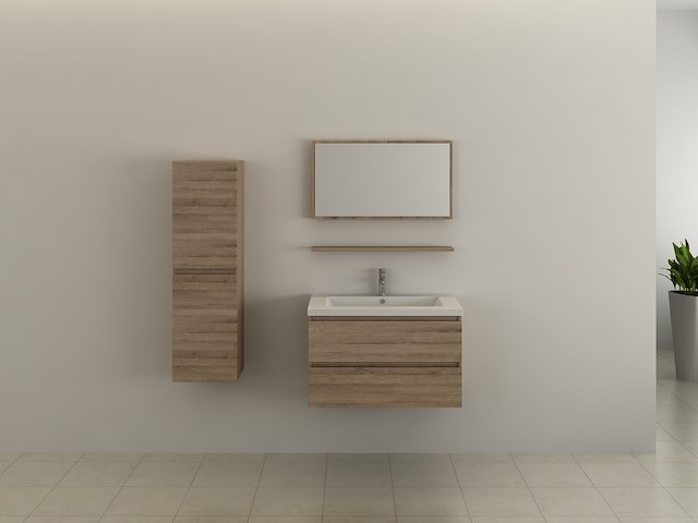 4-delig badkamermeubel (80cm) - lichtbruin hout decor - incl. kranen - afbeelding 1 van  4