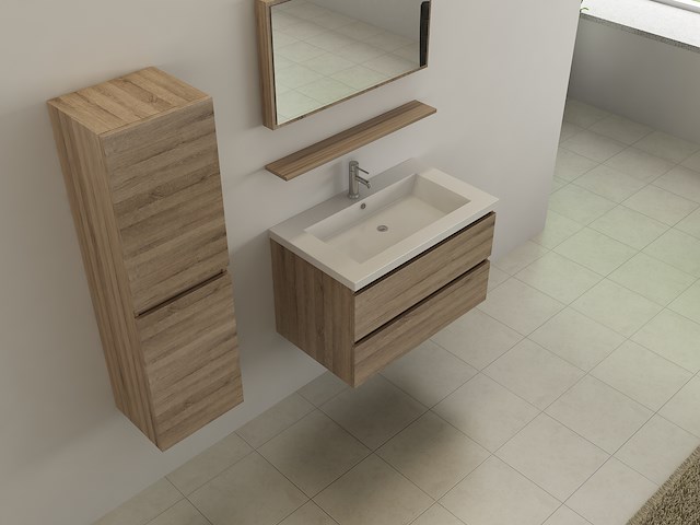 4-delig badkamermeubel (80cm) - lichtbruin hout decor - incl. kranen - afbeelding 3 van  4