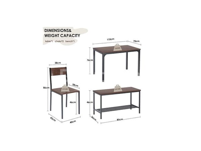 4-delige set: 1 tafel, 2 stoelen, 1 bank - afbeelding 2 van  2
