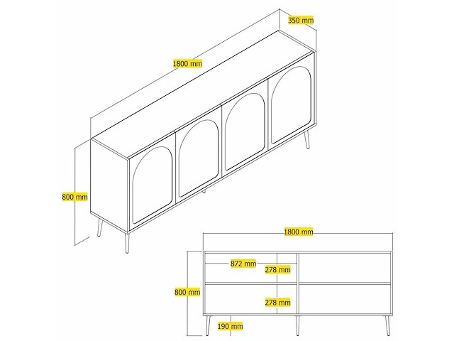 4-deurs dressoir cream, gold - afbeelding 7 van  8