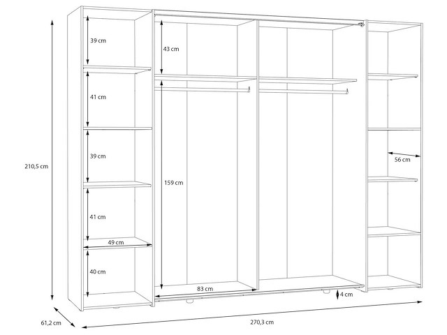 4-deurs garderobe 270 cm - afbeelding 9 van  10