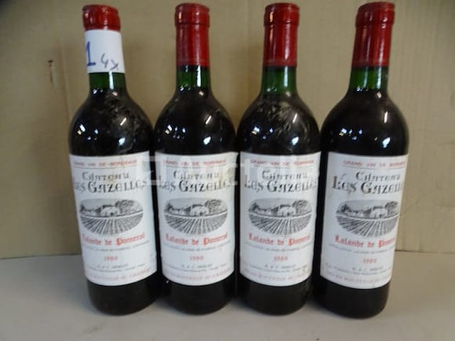 4 flessen lalande pomerol château des gazelles 1986 - afbeelding 1 van  2