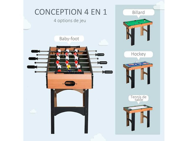 4-in-1 meervoudige tafelvoetbal biljart airhockey tafeltennis met accessoires - afbeelding 5 van  7