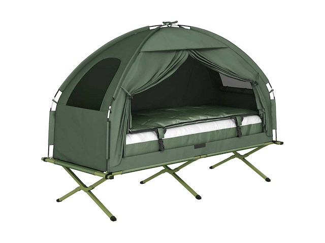 4-in-1 verhoogde tent met opvouwbaar kampeerbed + slaapzak + luchtmatras + pomp - afbeelding 2 van  4