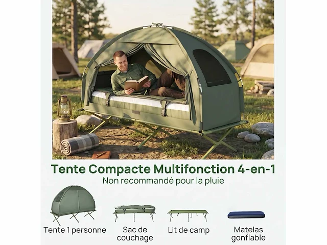 4-in-1 verhoogde tent met opvouwbaar kampeerbed + slaapzak + luchtmatras + pomp - afbeelding 4 van  4