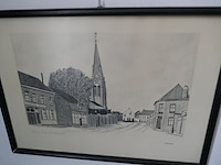 4 ingelijste etsen + antieken napoleon iii stijl spiegel - afbeelding 4 van  5