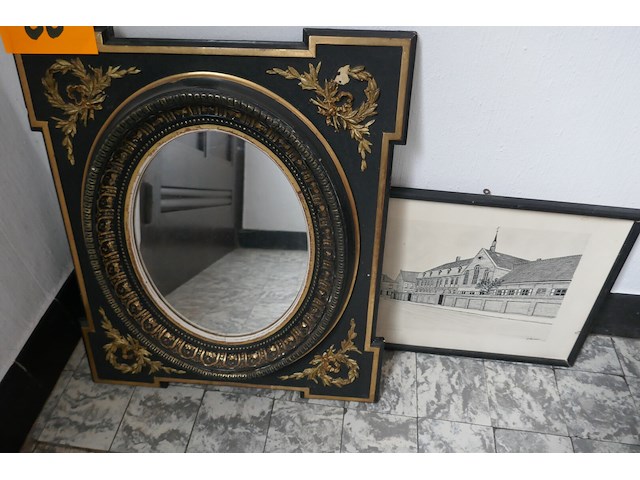 4 ingelijste etsen + antieken napoleon iii stijl spiegel - afbeelding 5 van  5