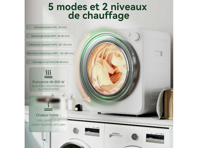 4 kg draagbare afzuigdroger, 400/800 w elektrische droger, 5 droogmodi - afbeelding 5 van  9