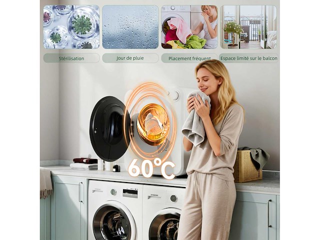 4 kg draagbare afzuigdroger, 400/800 w elektrische droger, 5 droogmodi - afbeelding 6 van  9