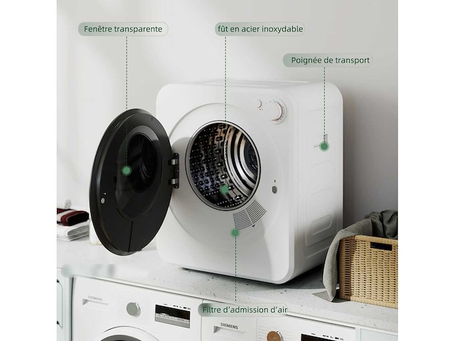 4 kg draagbare afzuigdroger, 400/800 w elektrische droger, 5 droogmodi - afbeelding 8 van  9