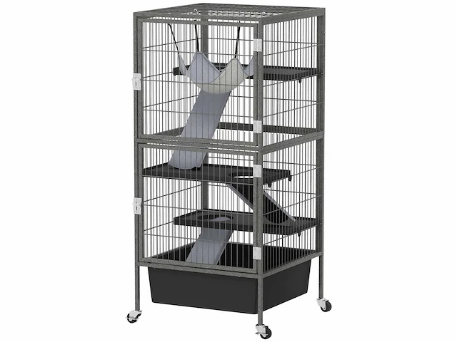 4-lagige kleine dierenkooi met hellingen, platforms, hangmat en wielen - afbeelding 2 van  6