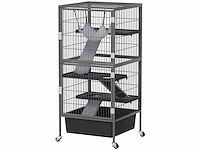 4-lagige kleine dierenkooi met hellingen, platforms, hangmat en wielen - afbeelding 2 van  6