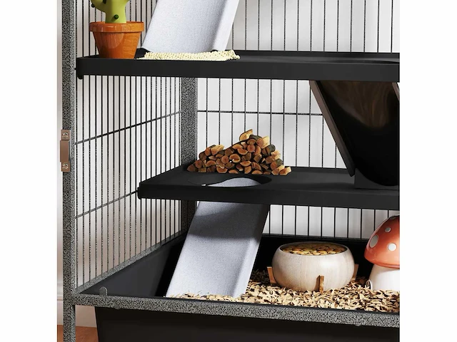 4-lagige kleine dierenkooi met hellingen, platforms, hangmat en wielen - afbeelding 3 van  6