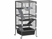 4-lagige kleine dierenkooi met hellingen, platforms, hangmat en wielen - afbeelding 6 van  6