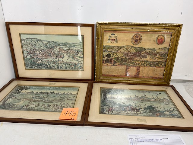 4 litho kaders met stadstekeningen - afbeelding 1 van  4